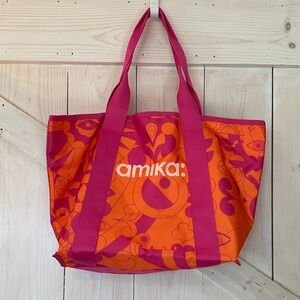 Amika Large Bold Orange and Pink Tote NWOT